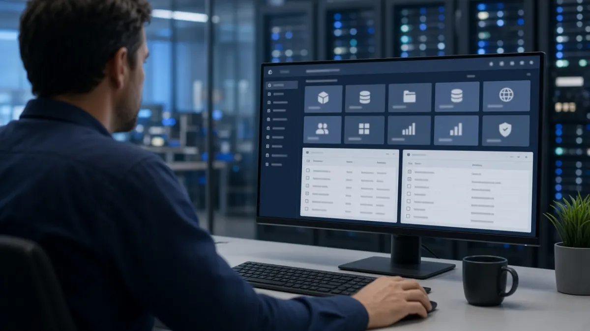 System administrator working in a server room