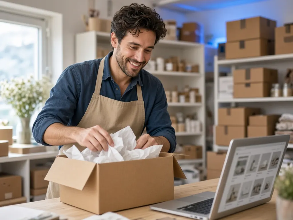 Online mağazasından gelen siparişi paketleyen işletme sahibi