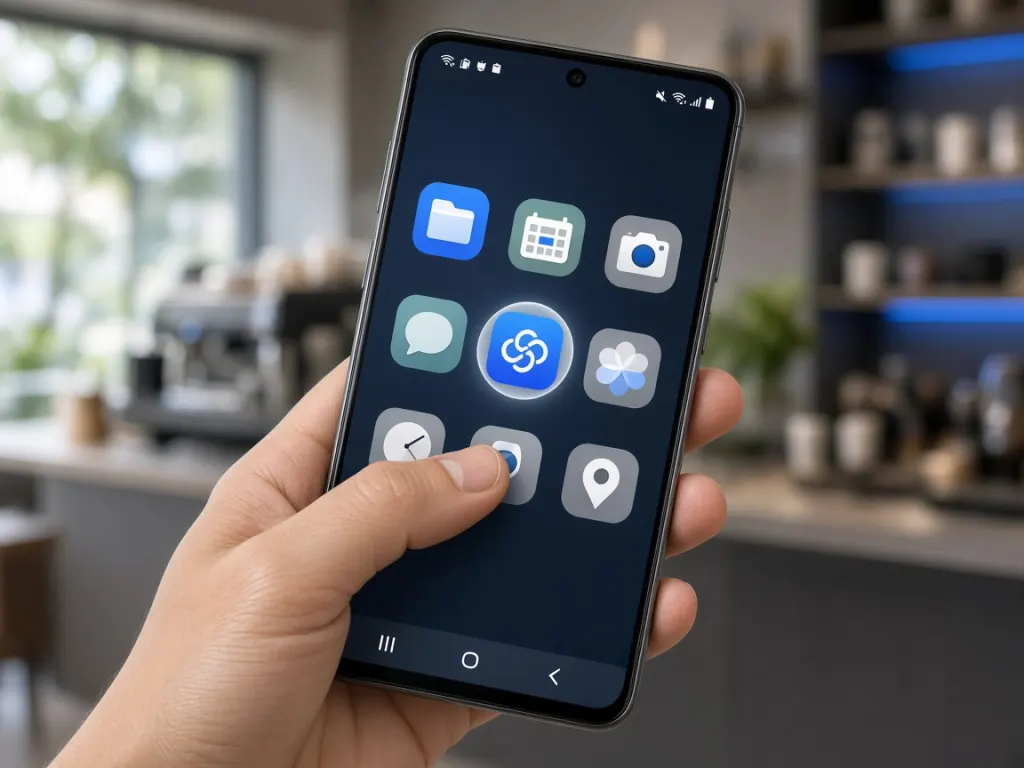 Telefonun ana ekranında işletmeye ait mobil uygulama simgesi