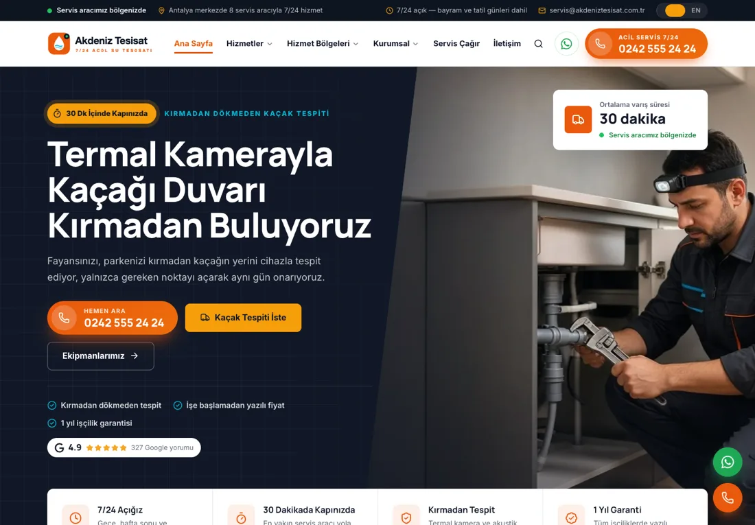 Merkür Tesisat - 24/7 Emergency Plumber Website screenshot