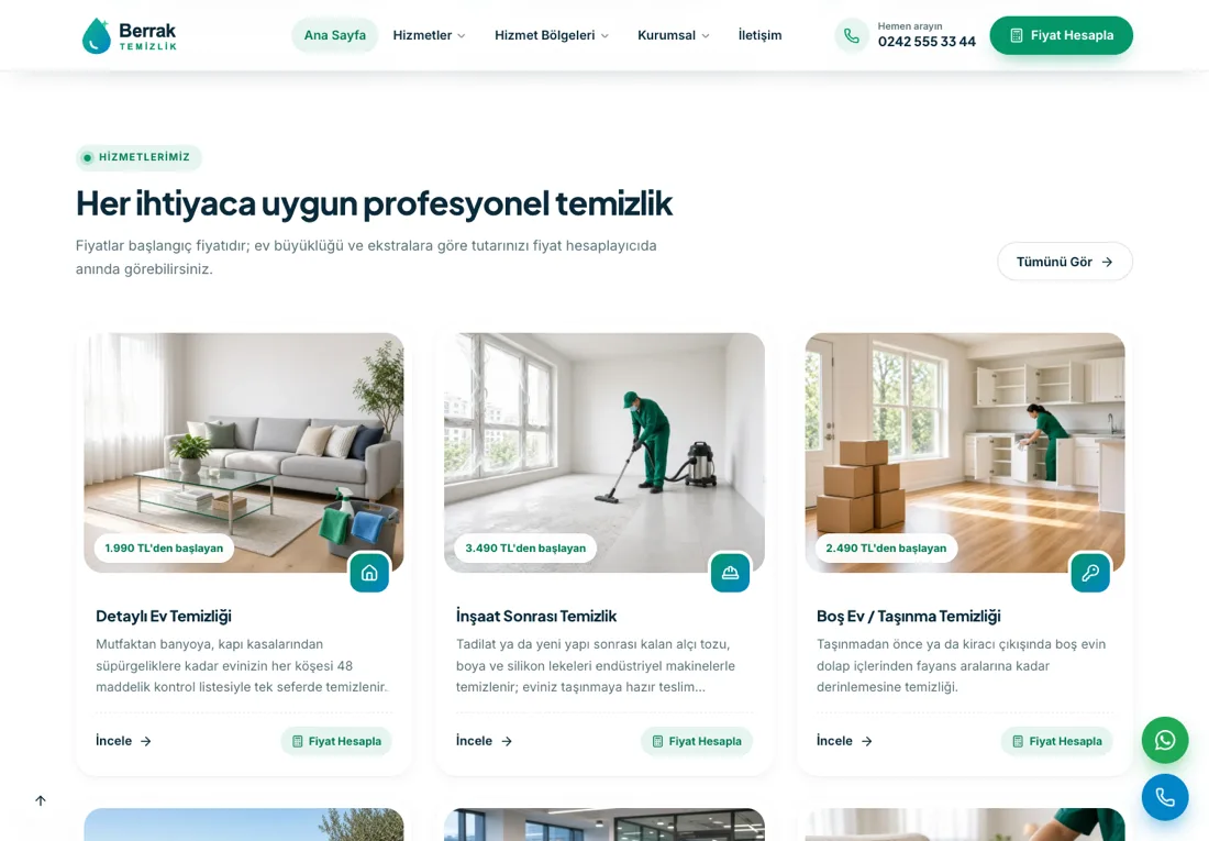 Neptün Temizlik - Cleaning Company Website with Online Price Calculator
