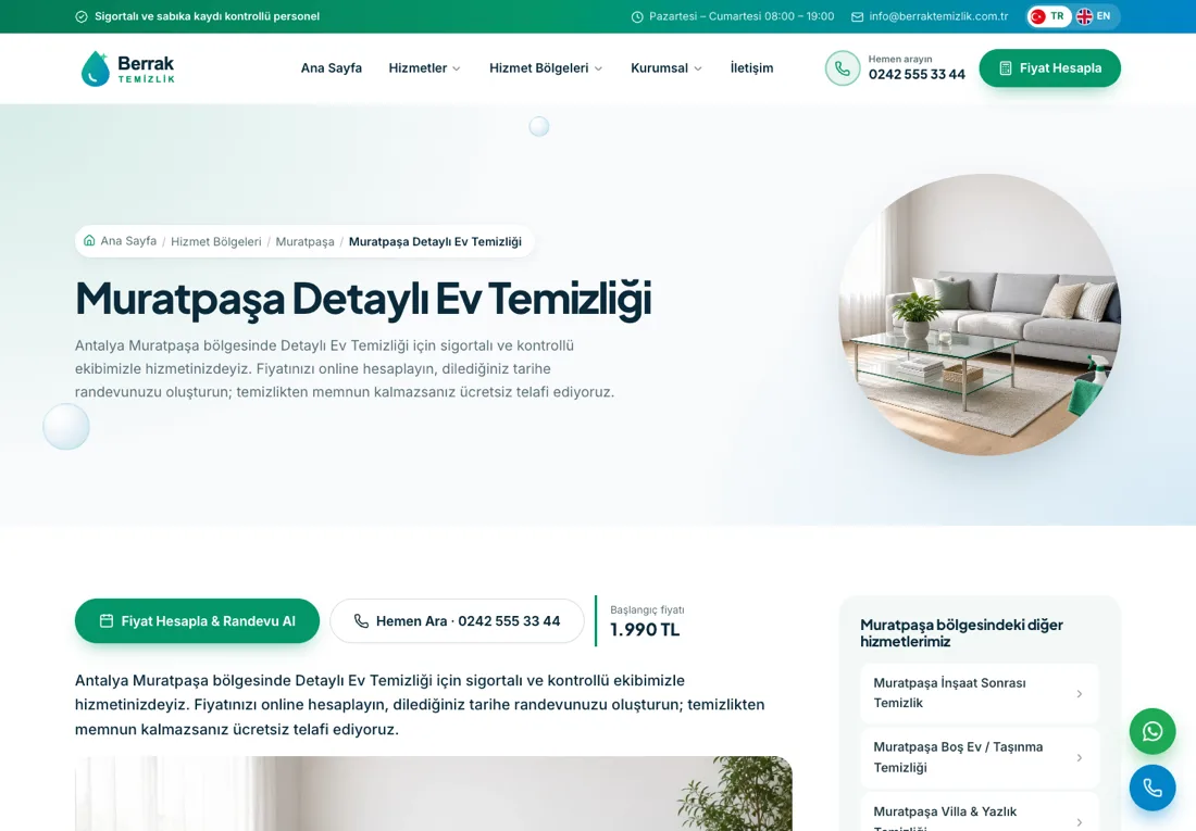 Neptün Temizlik - Cleaning Company Website with Online Price Calculator
