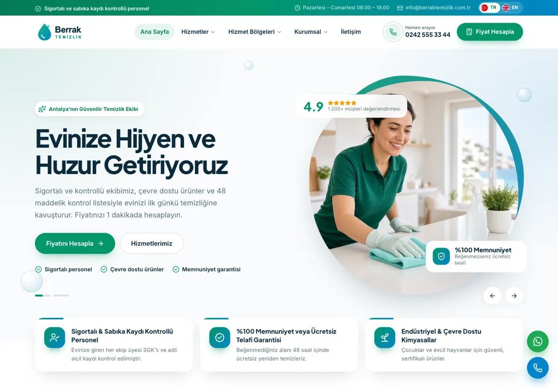 Neptün Temizlik - Cleaning Company Website with Online Price Calculator screenshot