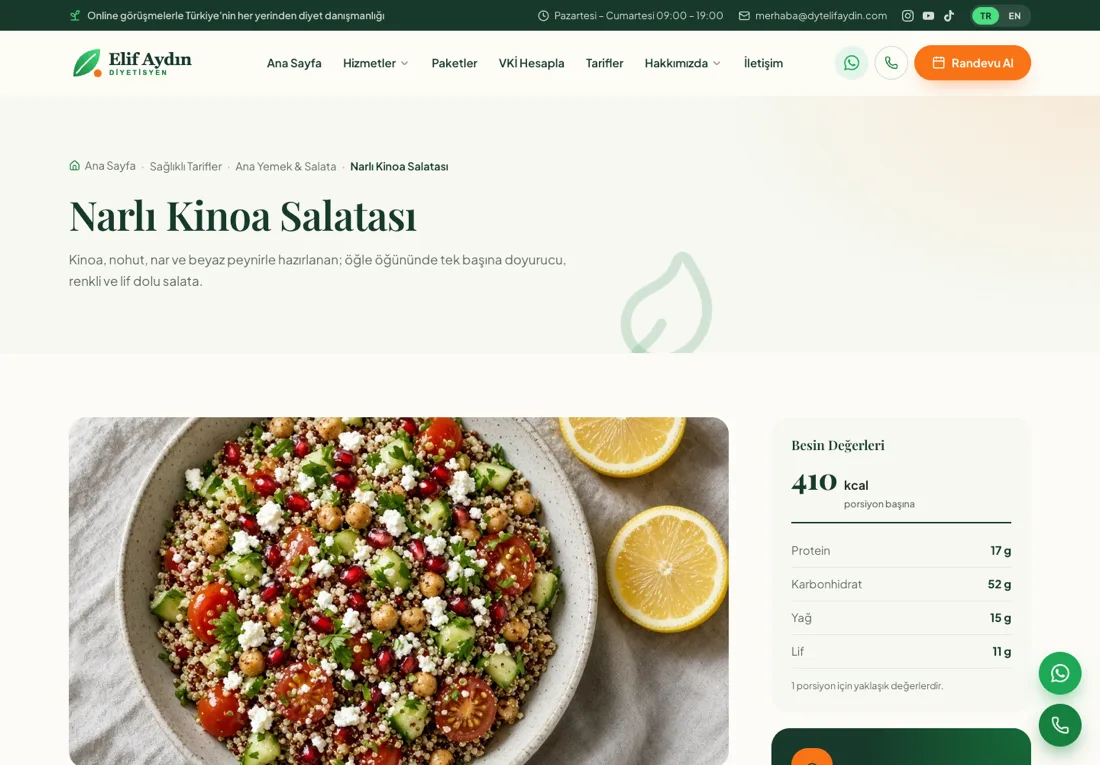 Satürn Diyetisyen - Dietitian Website with BMI Calculator and Online Booking
