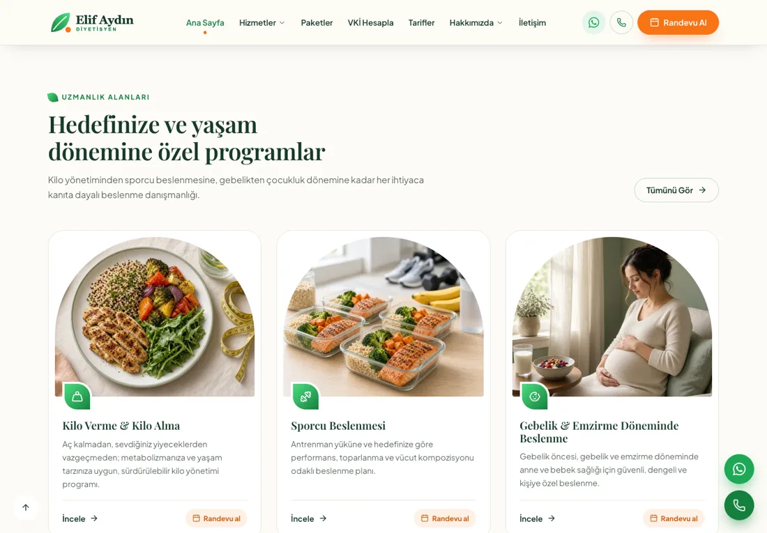 Satürn Diyetisyen - Dietitian Website with BMI Calculator and Online Booking