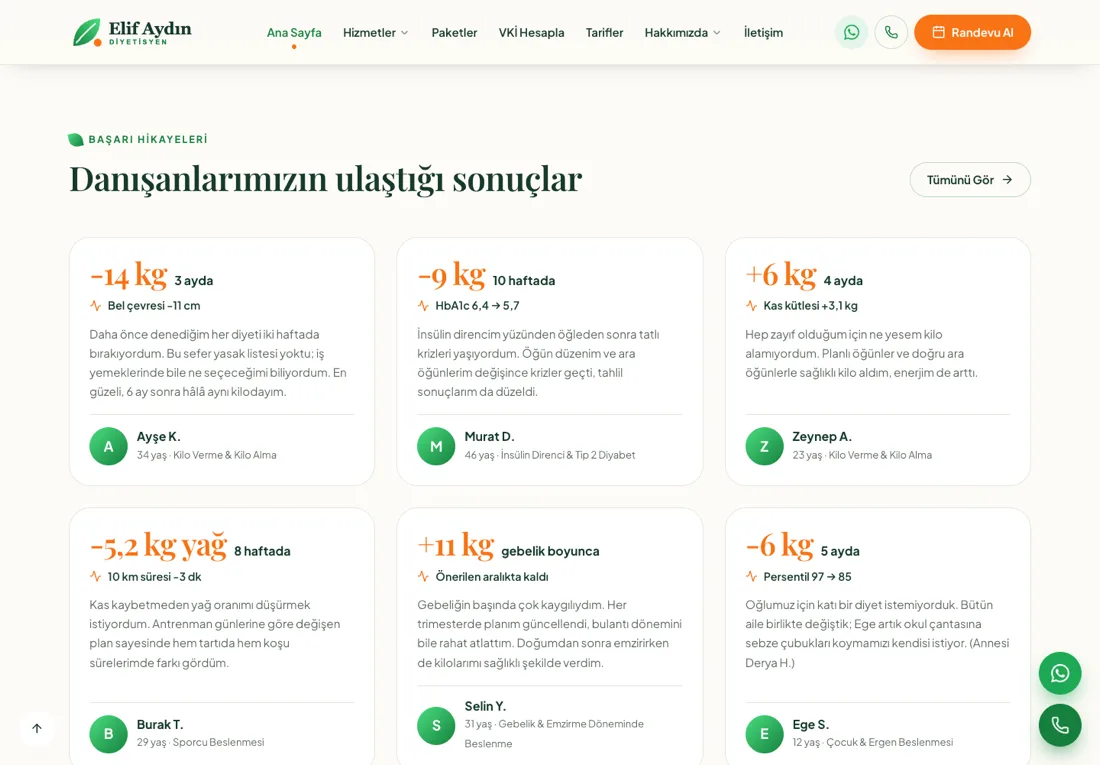 Satürn Diyetisyen - Dietitian Website with BMI Calculator and Online Booking