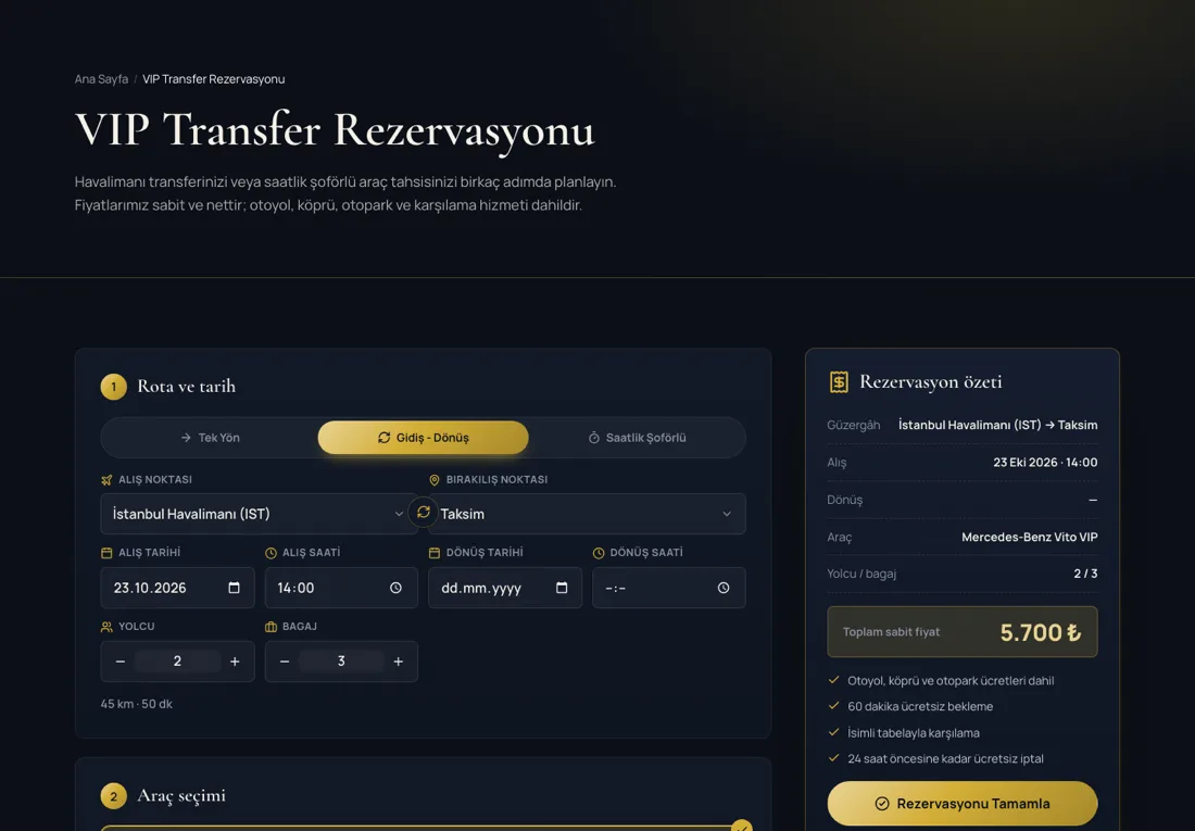 Satürn VIP Transfer - Airport VIP Transfer Website with Online Booking