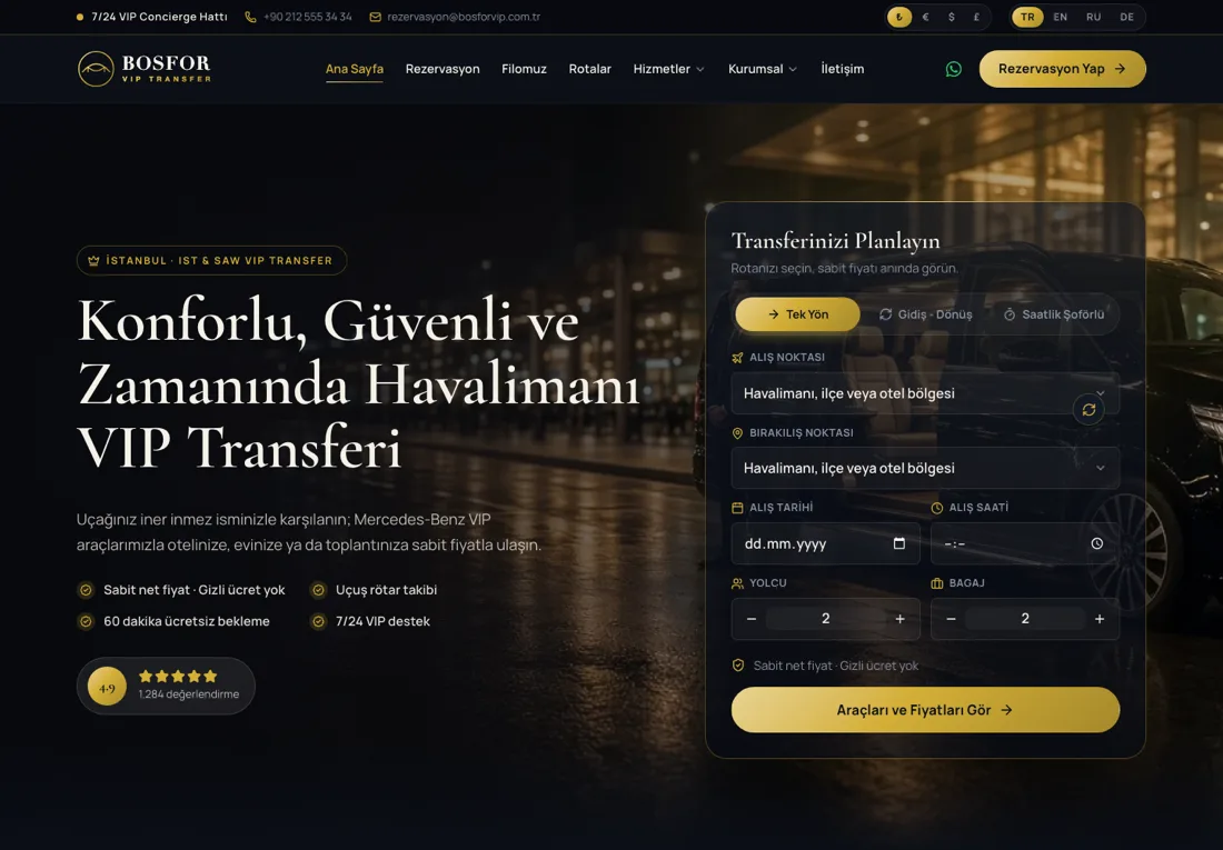 Satürn VIP Transfer - Airport VIP Transfer Website with Online Booking screenshot