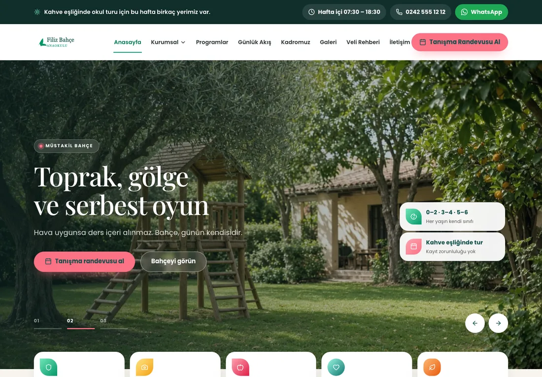 Satürn Kreş - Hazır Anaokulu ve Kreş Web Sitesi ekran görüntüsü
